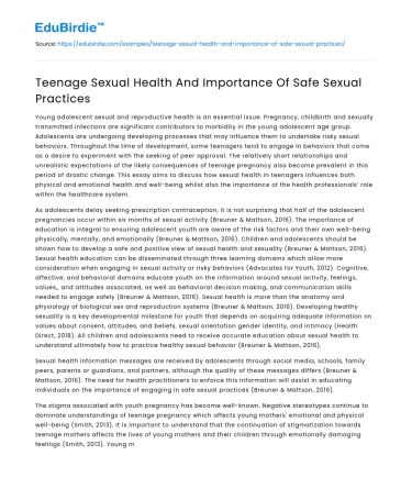 Teenage Sexual Health And Importance Of Safe Sexual Practices