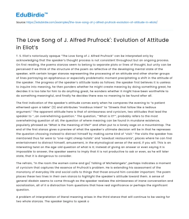 The Love Song of J. Alfred Prufrock’: Evolution of Attitude in Eliot’s