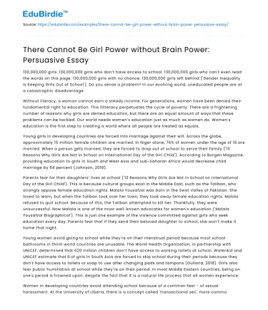 There Cannot Be Girl Power without Brain Power: Persuasive Essay