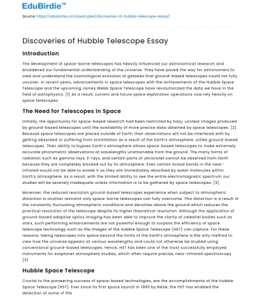 Discoveries of Hubble Telescope Essay