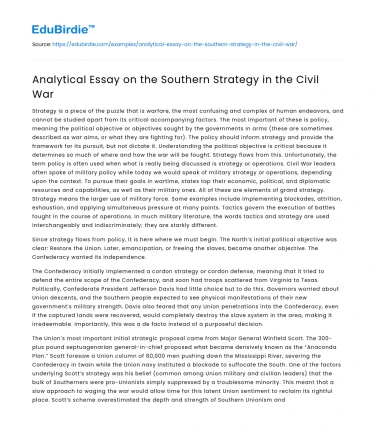 Analytical Essay on the Southern Strategy in the Civil War