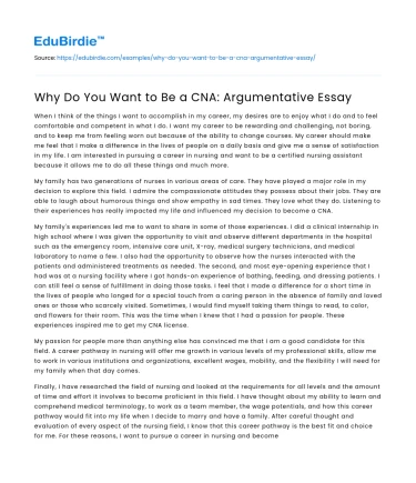 Why Do You Want to Be a CNA: Argumentative Essay