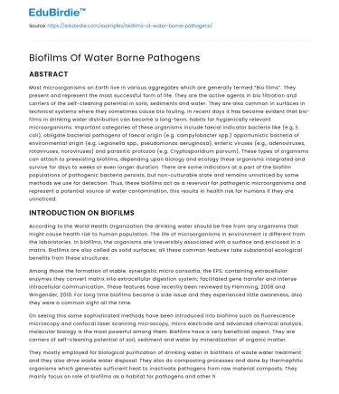 Biofilms Of Water Borne Pathogens