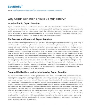 Why Organ Donation Should Be Mandatory?