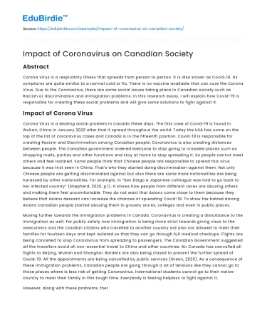 Impact of Coronavirus on Canadian Society