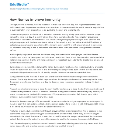 Namaz: A Spiritual Practice Boosting Immunity