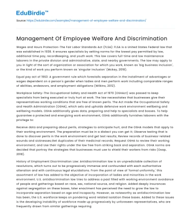 Management Of Employee Welfare And Discrimination