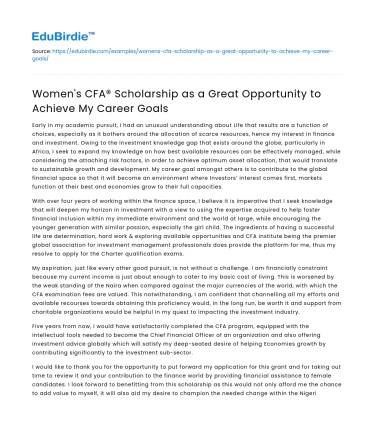 Women’s CFA Scholarship Sample