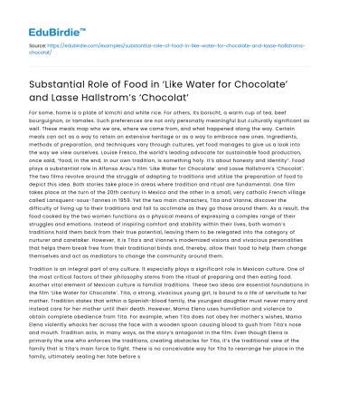 Role of Food in ‘Like Water for Chocolate’ and ‘Chocolat’