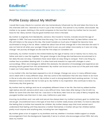 Profile Essay about My Mother