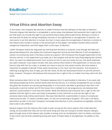 Virtue Ethics and Abortion Essay