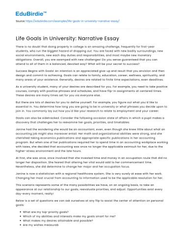 Life Goals in University: Narrative Essay