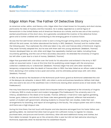 Edgar Allan Poe: The Father Of Detective Story
