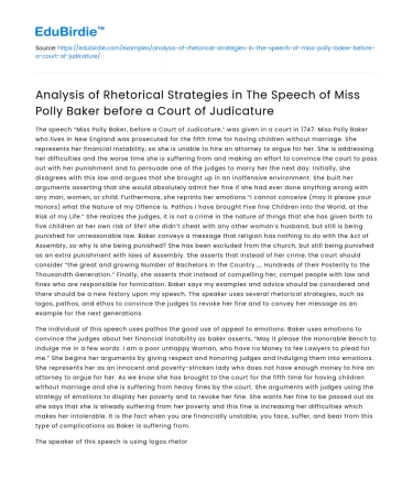 Rhetorical Strategies in Miss Polly Baker’s Court Speech