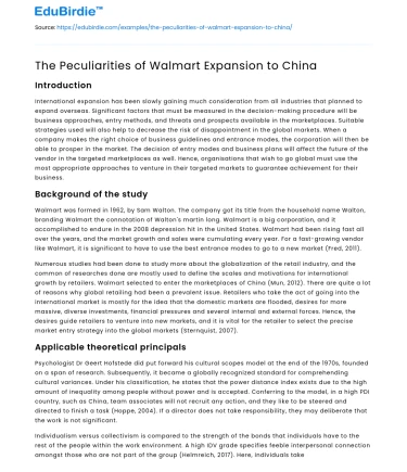 The Peculiarities of Walmart Expansion to China