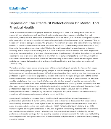 Depression: The Effects Of Perfectionism On Mental And Physical Health