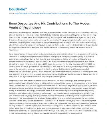 Rene Descartes And His Contributions To The Modern World Of Psychology