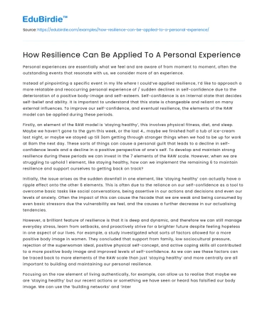 How Resilience Can Be Applied To A Personal Experience