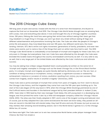 The 2016 Chicago Cubs: Essay