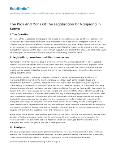 The Pros And Cons Of The Legalization Of Marijuana In Kenya