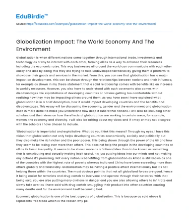 Globalization Impact: The World Economy And The Environment