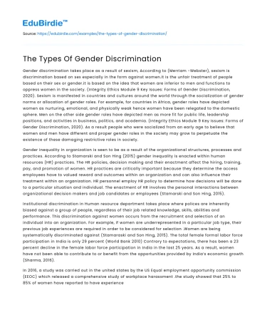 The Types Of Gender Discrimination