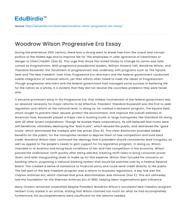 Woodrow Wilson Progressive Era Essay