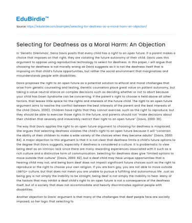Selecting for Deafness as a Moral Harm: An Objection