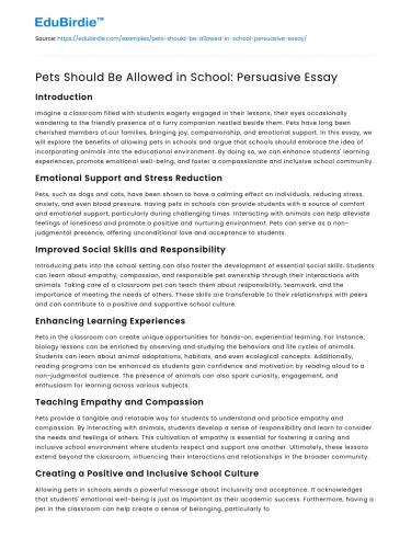 Pets Should Be Allowed in School: Persuasive Essay