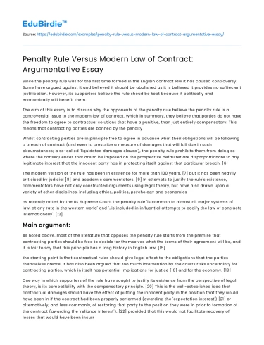 Penalty Rule Versus Modern Law of Contract: Argumentative Essay