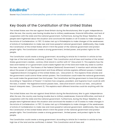 Key Goals of the Constitution of the United States