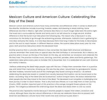 Mexican Culture and American Culture: Celebrating the Day of the Dead