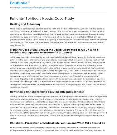 Patients’ Spirituals Needs: Case Study