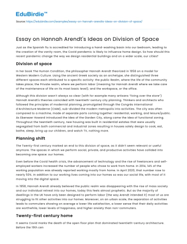 Essay on Hannah Arendt’s Ideas on Division of Space