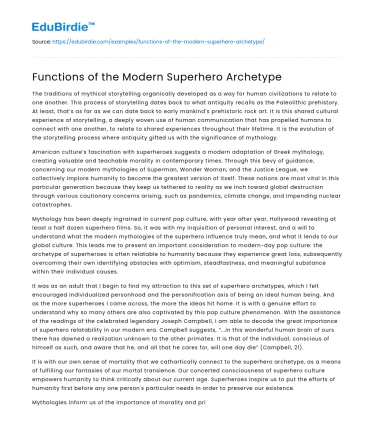 Functions of the Modern Superhero Archetype