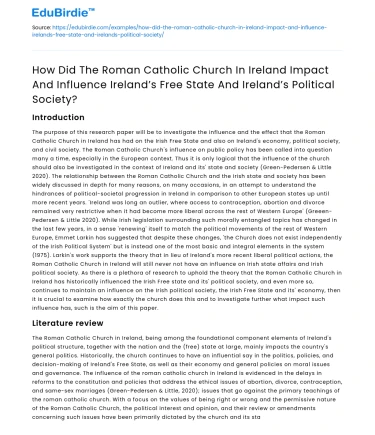 Influence of Roman Catholic Church on Ireland’s Free State & Politics