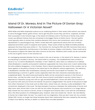 Dr Moreau And Dorian Gray: Halloween Or Victorian Novel?
