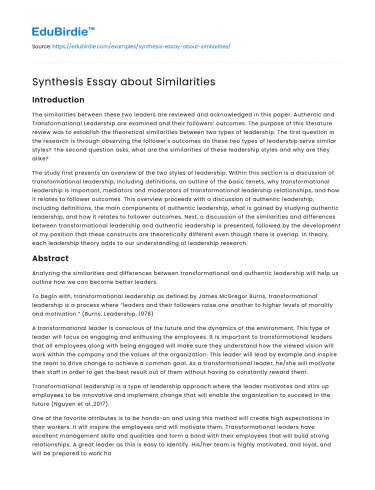 Synthesis Essay about Similarities