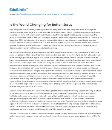 Is the World Changing for Better: Essay