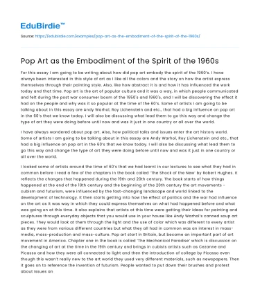 Pop Art: A Reflection of 1960s Cultural Dynamism