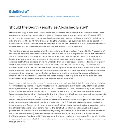 Should the Death Penalty Be Abolished Essay?