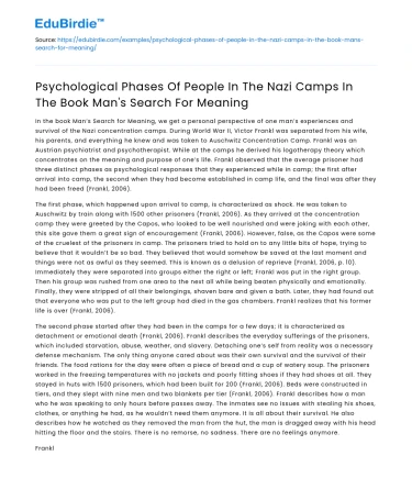Psychological Phases in Nazi Camps in “Man’s Search For Meaning”