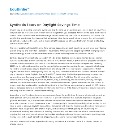 Synthesis Essay on Daylight Savings Time