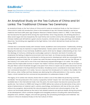 Analytical Study of Tea Culture in China and Sri Lanka