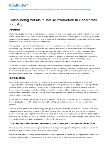 Outsourcing Versus In-house Production in Generators Industry
