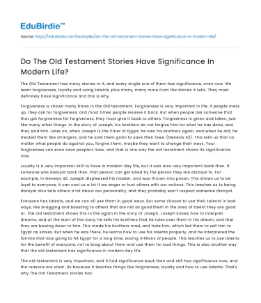 Do The Old Testament Stories Have Significance In Modern Life?