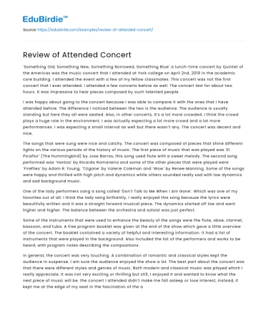 Review of Attended Concert