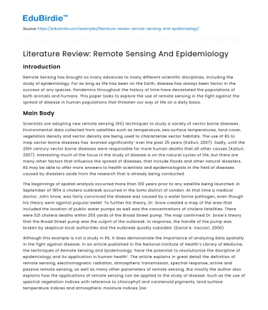 Literature Review: Remote Sensing And Epidemiology