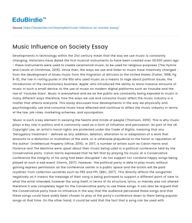 Music Influence on Society Essay