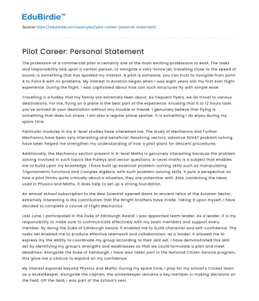 Pilot Career: Personal Statement